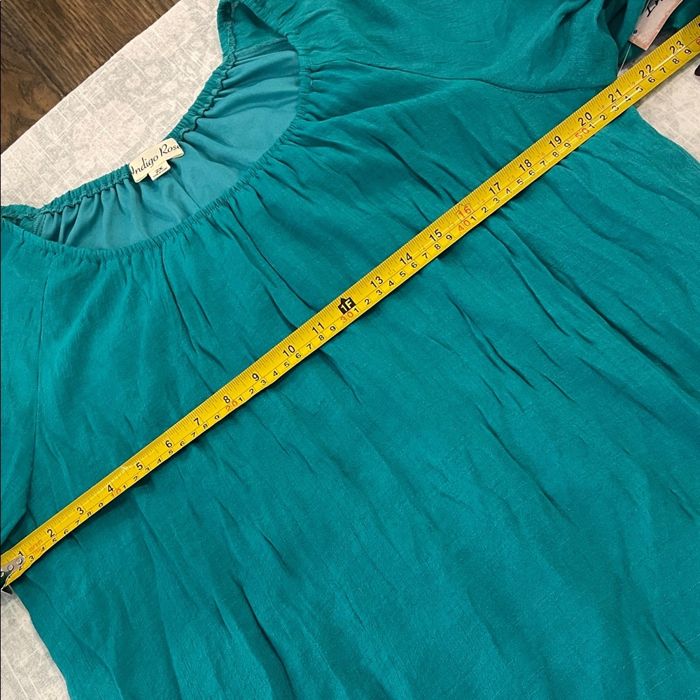 Flowy Teal Mini Dress with Ruffle Sleeves - Picture 10 of 13